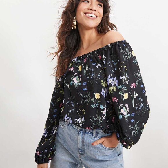 Off-the-Shoulder Long-Sleeve Blouse - NWT - Picture 1 of 8
